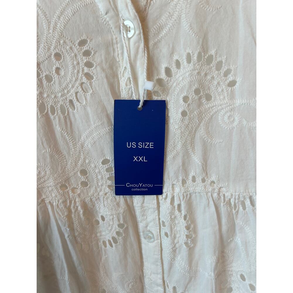 White Eyelet Cotton Dress Lined XXL - Picture 3 of 5